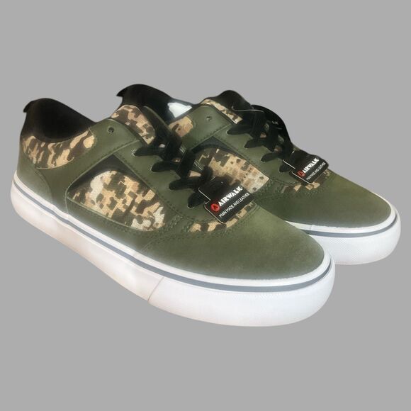 Airwalk Huntington Youth Size 4 Sneakers Camo Green Skate Shoes Lace Up New - Picture 1 of 5